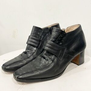 Genuine Leather Booties Women sz 38 Black Pilgrim Witchy Grunge Beetlejuice Zip‎